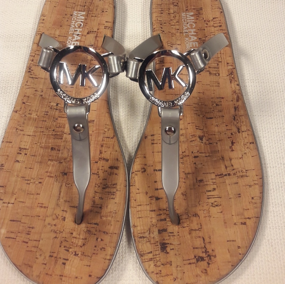 Michael Kors cork jelly flip flops